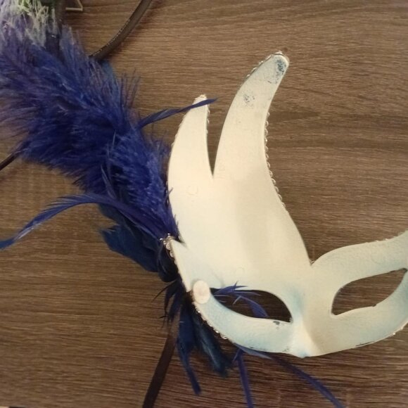 Blue & Silver Feather Masquerade Mask | Venetian Ice Queen Halloween Costume - Picture 3 of 3